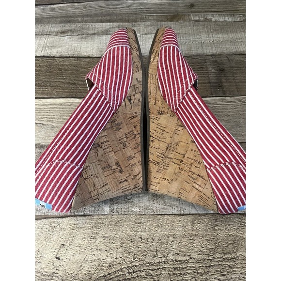 Toms Red and White Striped Peep-Toe Wedges Espadrilles Size W7 - Picture 6 of 7